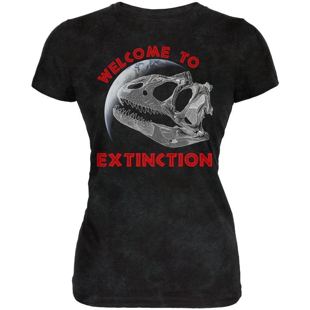 Earth Day Dinosaur Fossil Welcome To Extinction Juniors Soft T Shirt Juniors T-Shirts Old Glory 2XL Charcoal Black