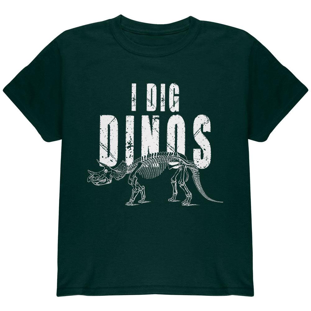 I Dig Dinos Dinosaur Fossil Bones Triceratops Youth T Shirt Youth T-Shirts Old Glory YLG Green
