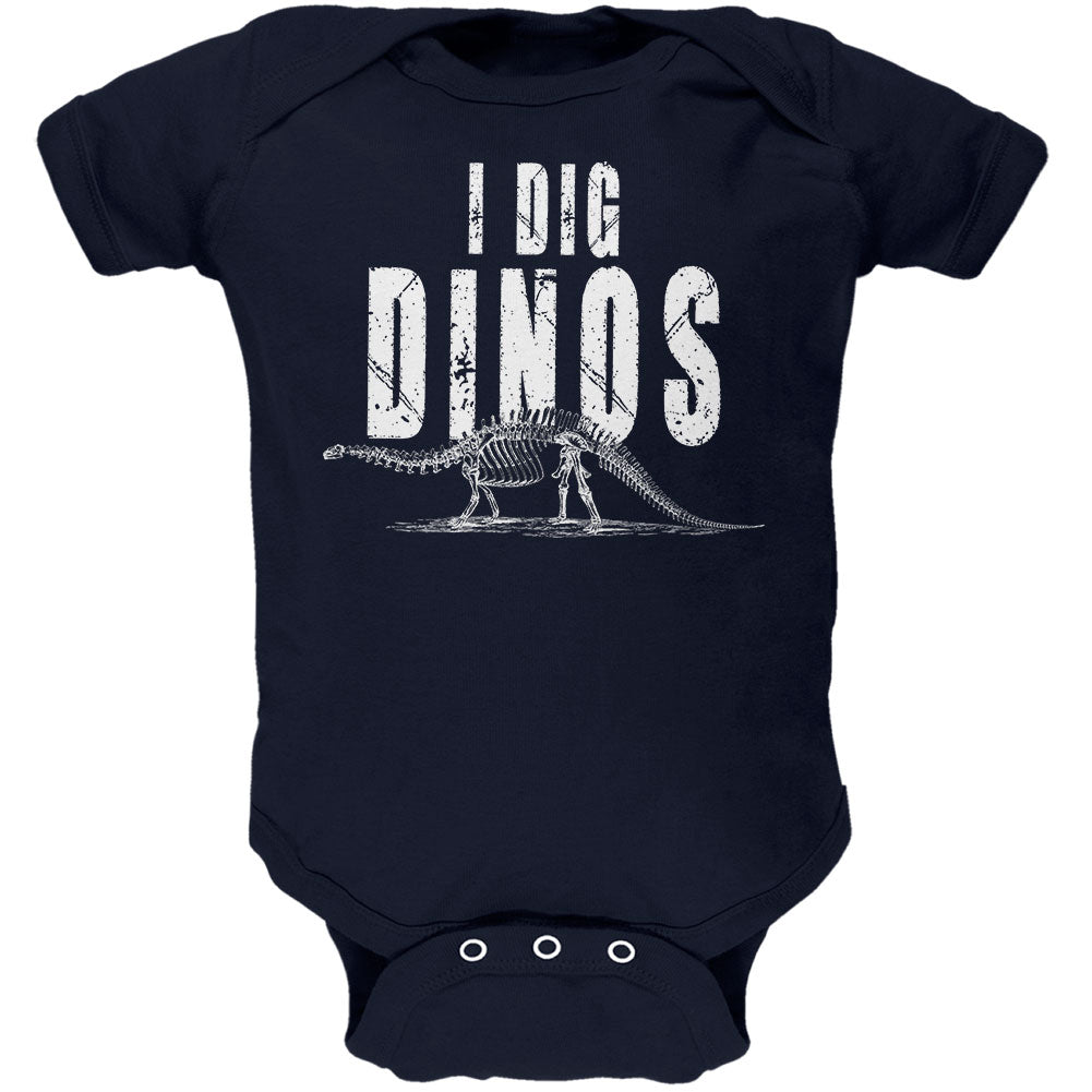 I Dig Dinos Dinosaur Fossil Bones Brontosaurus Soft Baby One Piece Baby One Piece Old Glory 0-3M Navy
