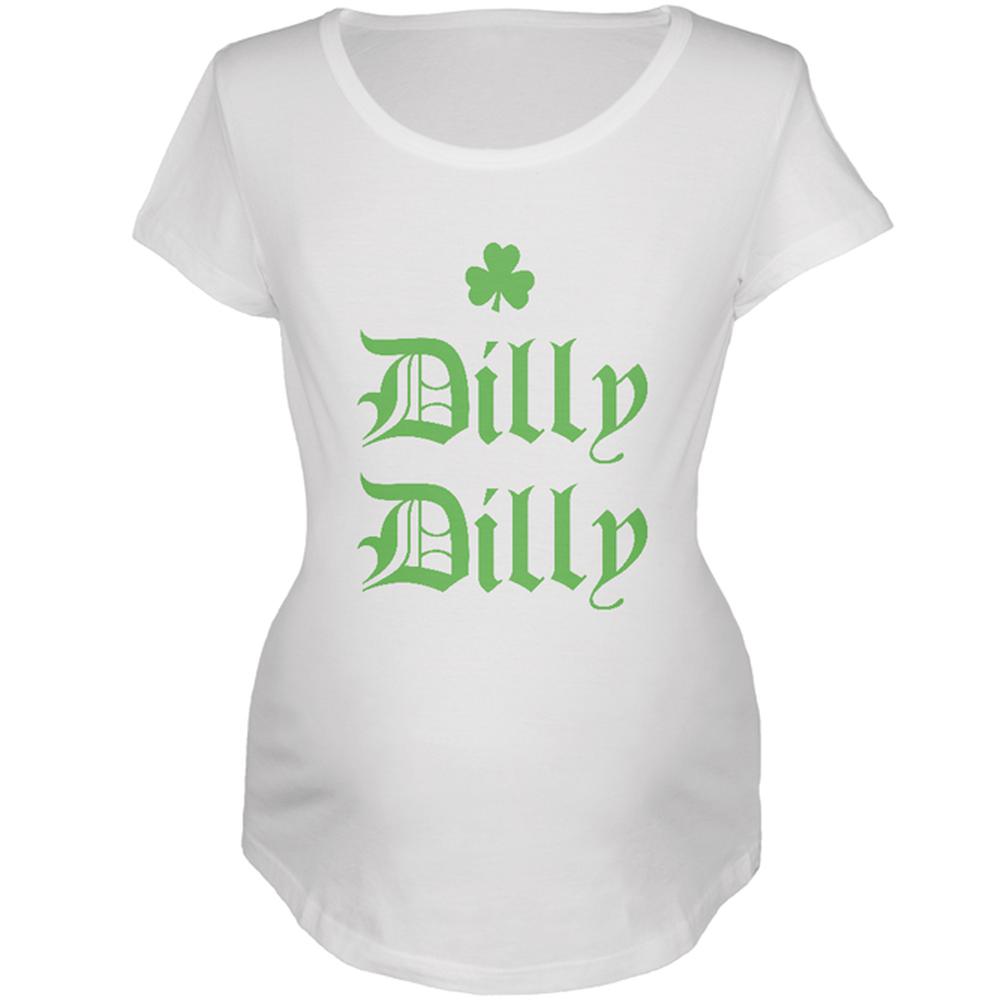 St. Patricks Day Dilly Dilly Shamrock Maternity Soft T Shirt Maternity T-Shirts Old Glory 2XL White