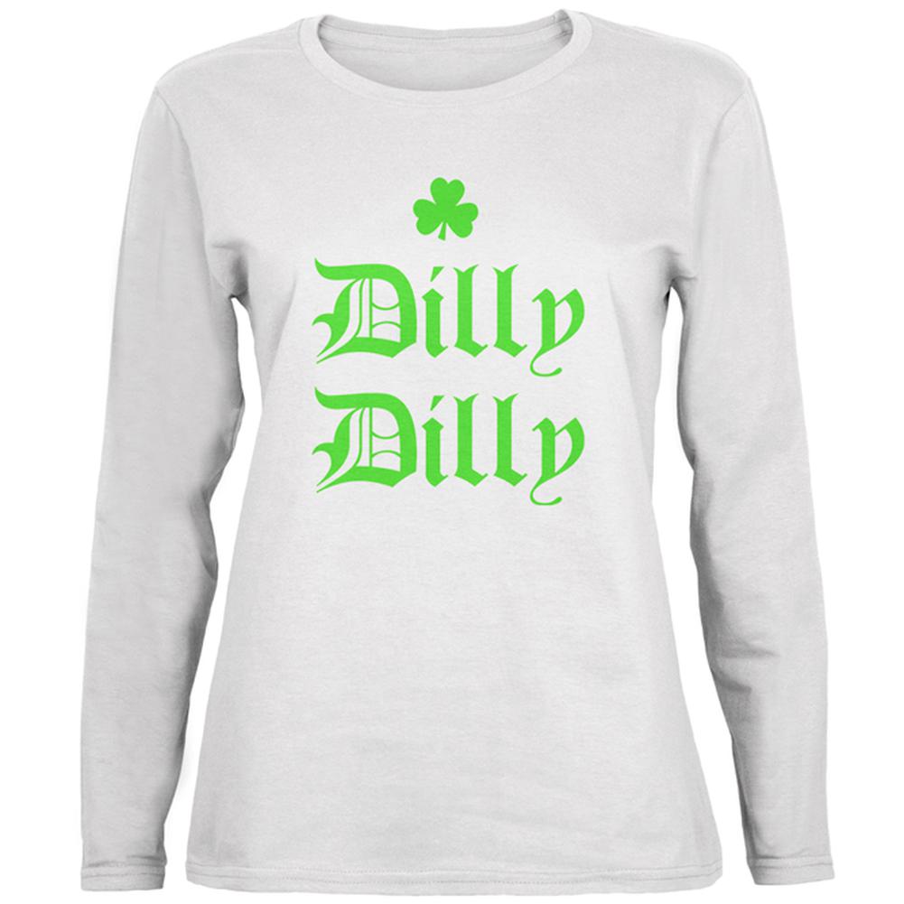St. Patricks Day Dilly Dilly Shamrock Ladies' Relaxed Jersey Long-Sleeve Tee Women's Long Sleeves Old Glory 2XL White
