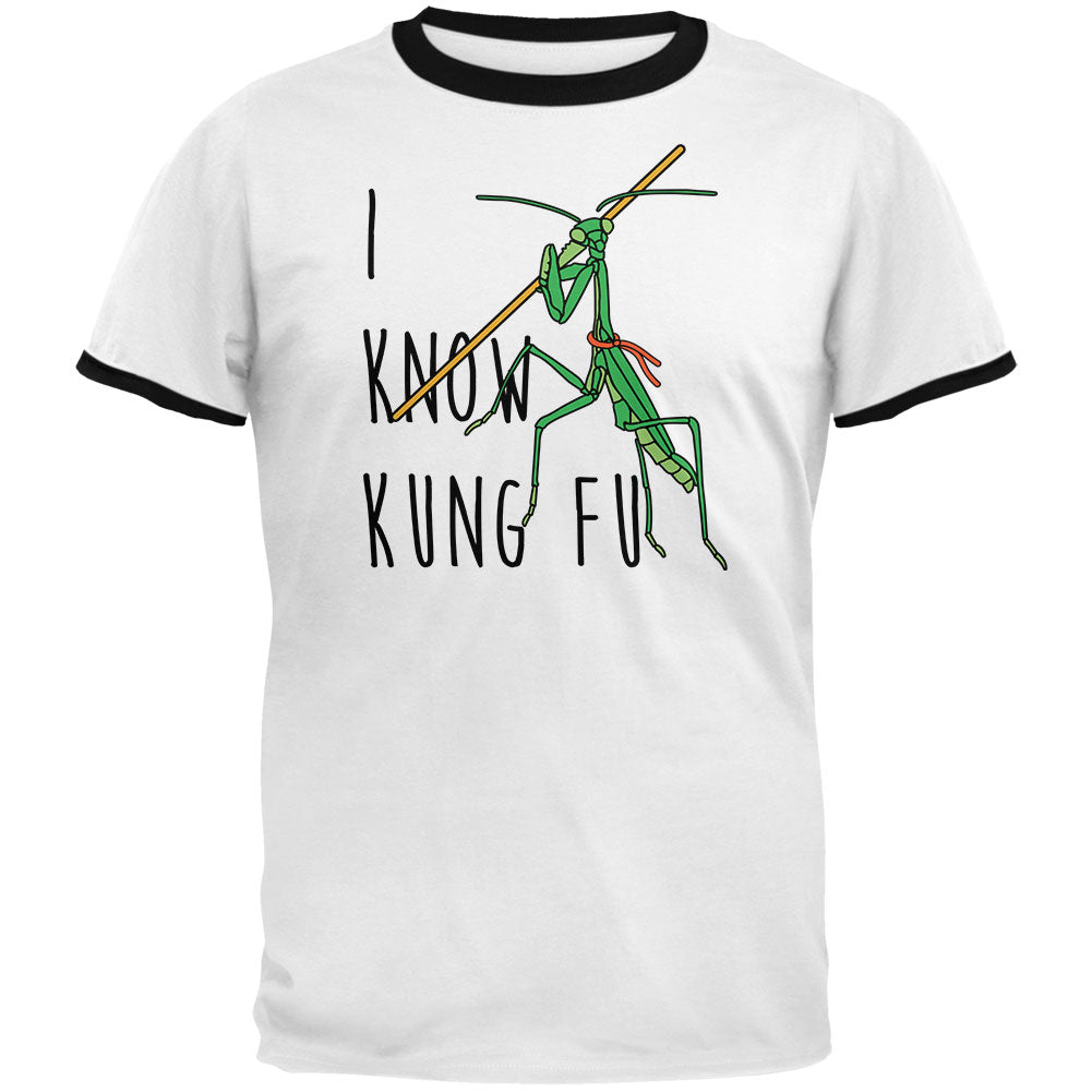 Praying Mantis I Know Kung Fu Mens Ringer T Shirt Men's T-Shirts Old Glory 2XL White-Black