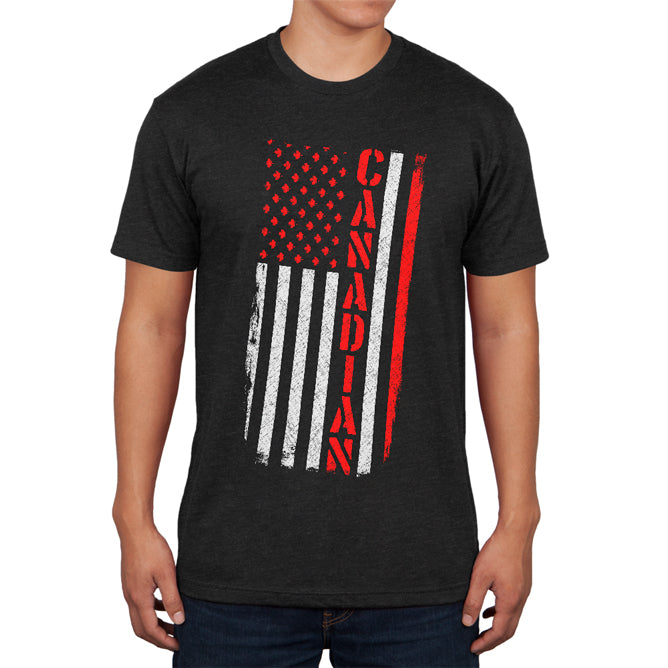 Canadian American Distressed Flag Mens Soft T Shirt Men's T-Shirts Old Glory 2XL Vintage Black