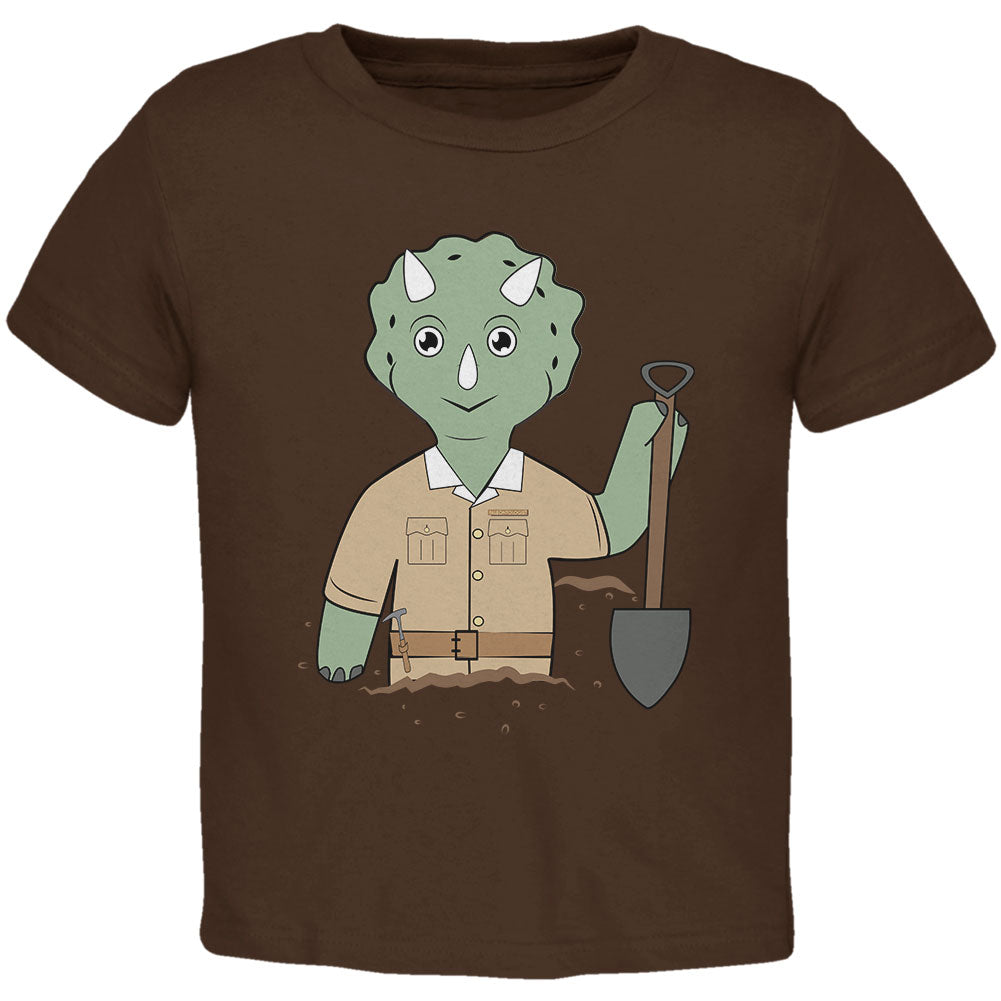 Cute Dino Dinosaur Cartoon Paleontologist Triceratops Toddler T Shirt Toddler T-Shirts Old Glory 2T Brown