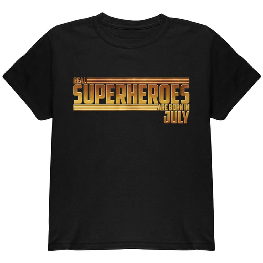 Real Superheroes are born in July Youth T Shirt Youth T-Shirts Old Glory LG Black