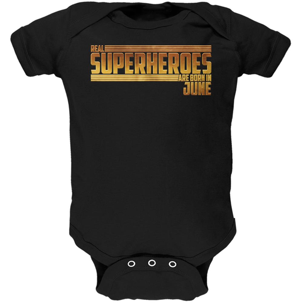 Real Superheroes are born in June Soft Baby One Piece Baby One Piece Old Glory 0-3M Black