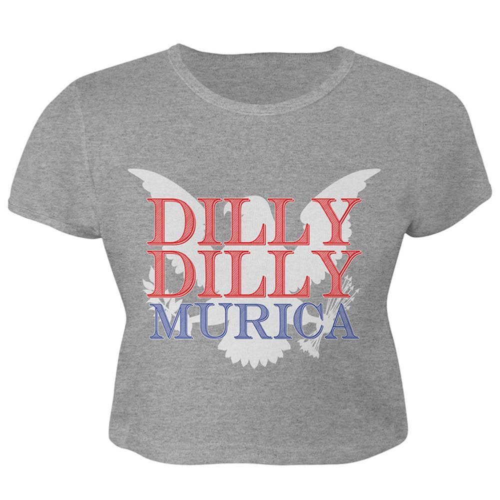 4th of July Dilly Dilly MURICA Juniors Crop Top T-Shirt Juniors T-Shirts Old Glory LG Heather