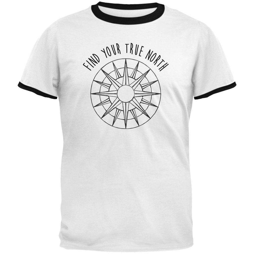 Hiking Outdoors Find Your True North Mens Ringer T Shirt Men's T-Shirts Old Glory 2XL White-Black