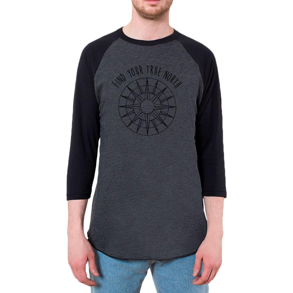 Hiking Outdoors Find Your True North Mens Raglan T Shirt Men's T-Shirts Old Glory 2XL Heather Black-Black
