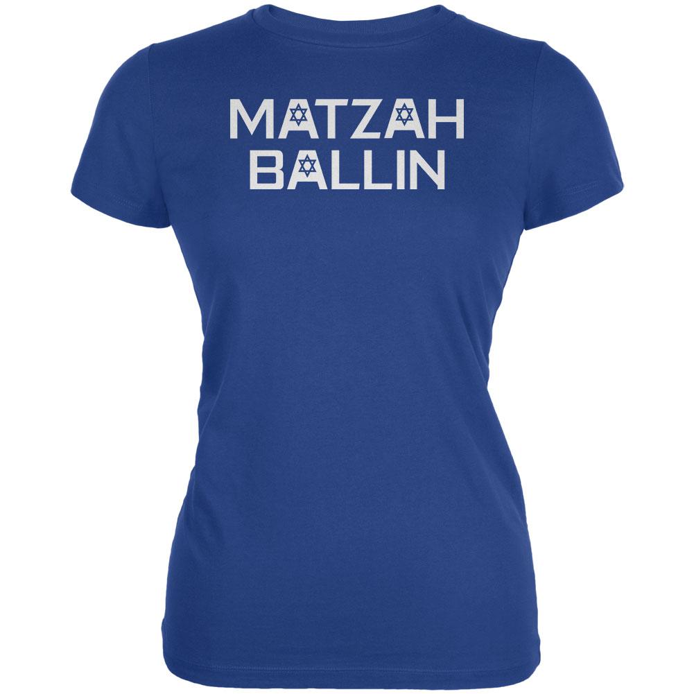Jewish Matzah Ballin' Juniors Soft T Shirt Juniors T-Shirts Old Glory 2XL Royal