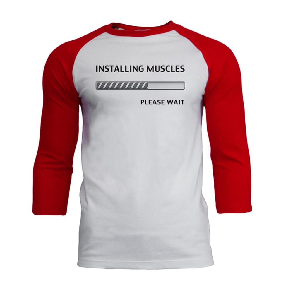 Installing Muscles Mens Soft Raglan T Shirt Men's T-Shirts Old Glory 2XL White-Red