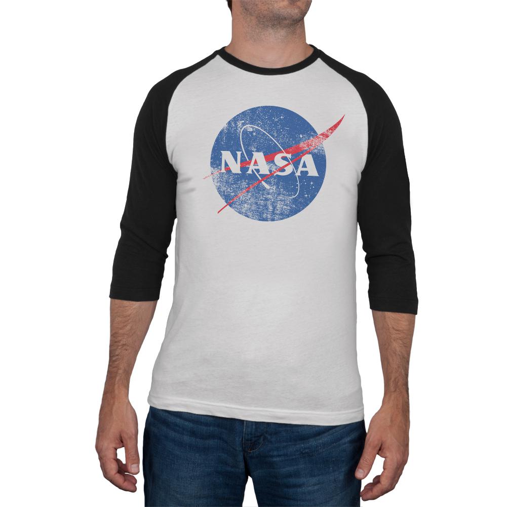 NASA Distressed Logo Mens Soft Raglan T Shirt Men's T-Shirts NASA 2XL White-Black