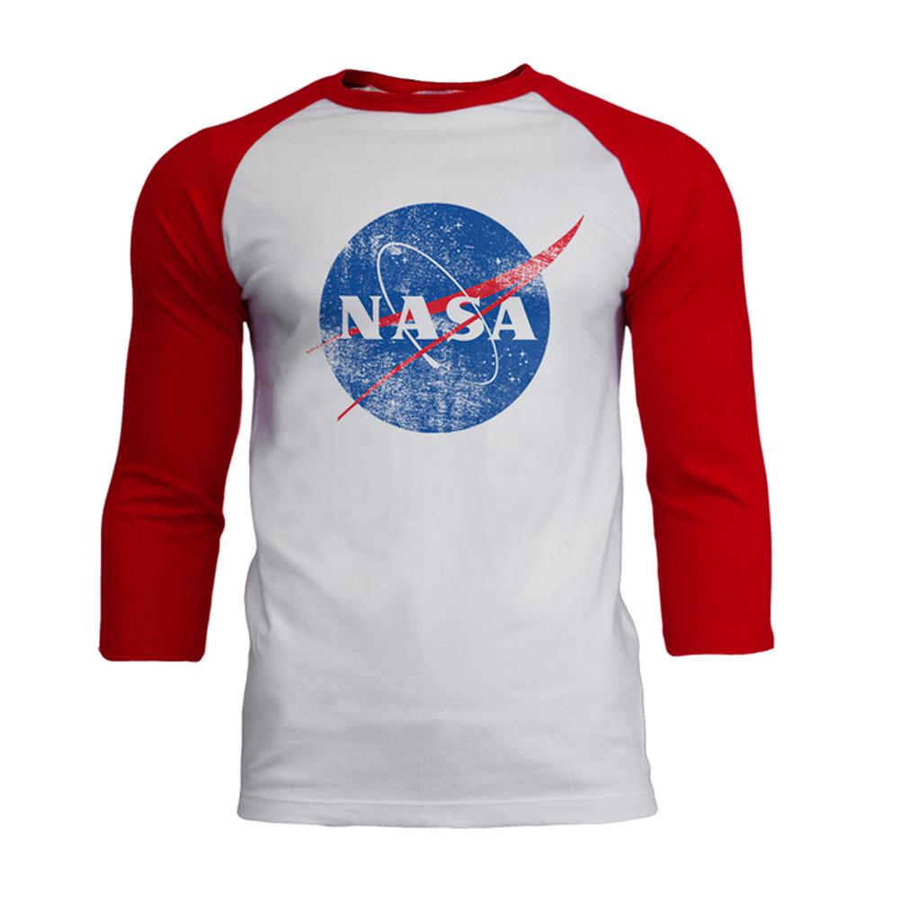 NASA Distressed Logo Mens Soft Raglan T Shirt Men's T-Shirts NASA 2XL White-Red