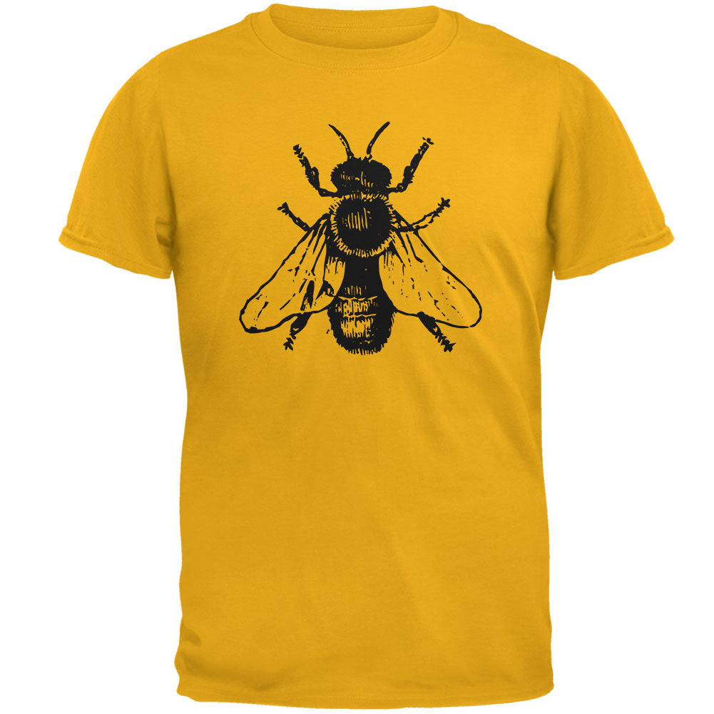 Honey Bee Bees Woodcut Mens T Shirt Men's T-Shirts global 2XL Gold