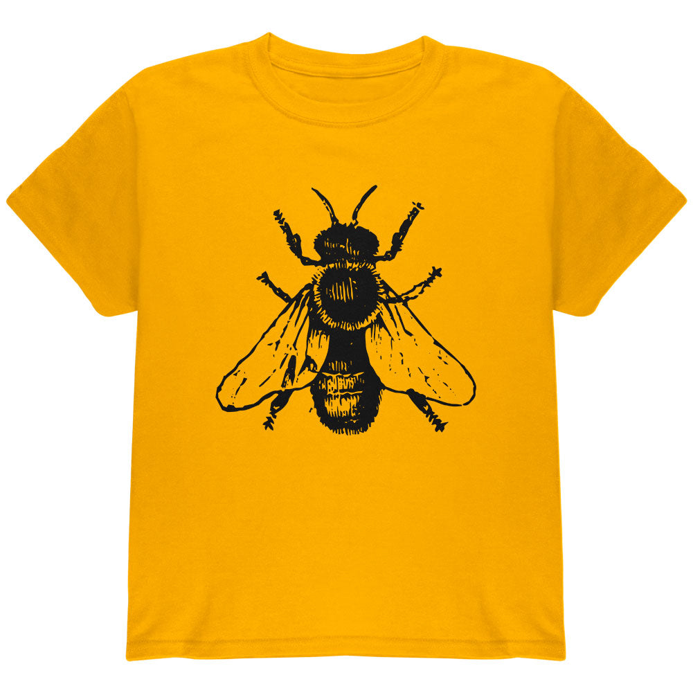 Honey Bee Bees Woodcut Youth T Shirt Youth T-Shirts global YLG Gold