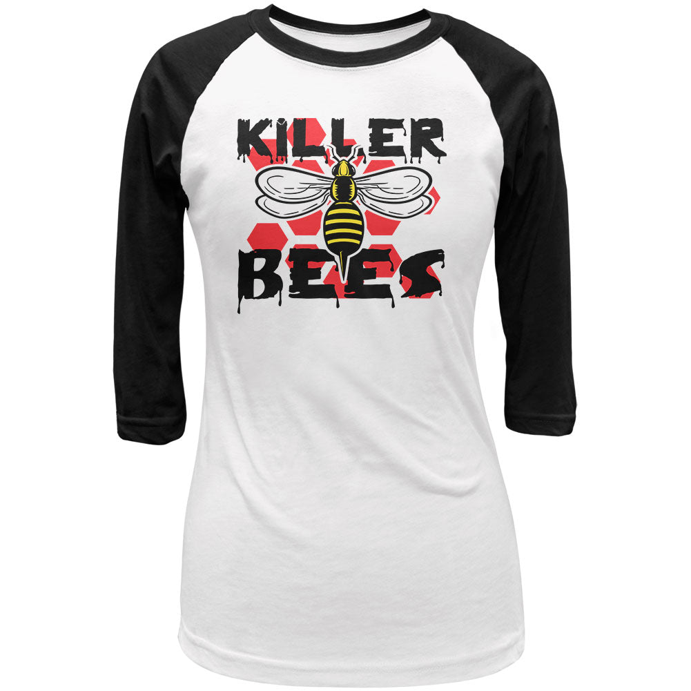Killer Bees Honey Bee Juniors 3/4 Sleeve Raglan T Shirt Junior's T-Shirts global LG White-Black