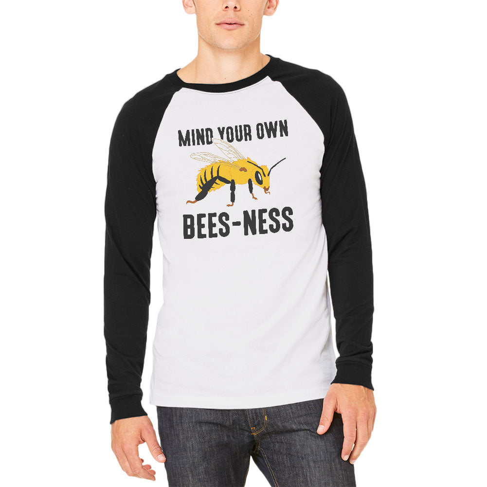 Honey Bee Mind Your Own Bees-ness Business Mens Long Sleeve Raglan T Shirt Men's Long Sleeves global 2XL White