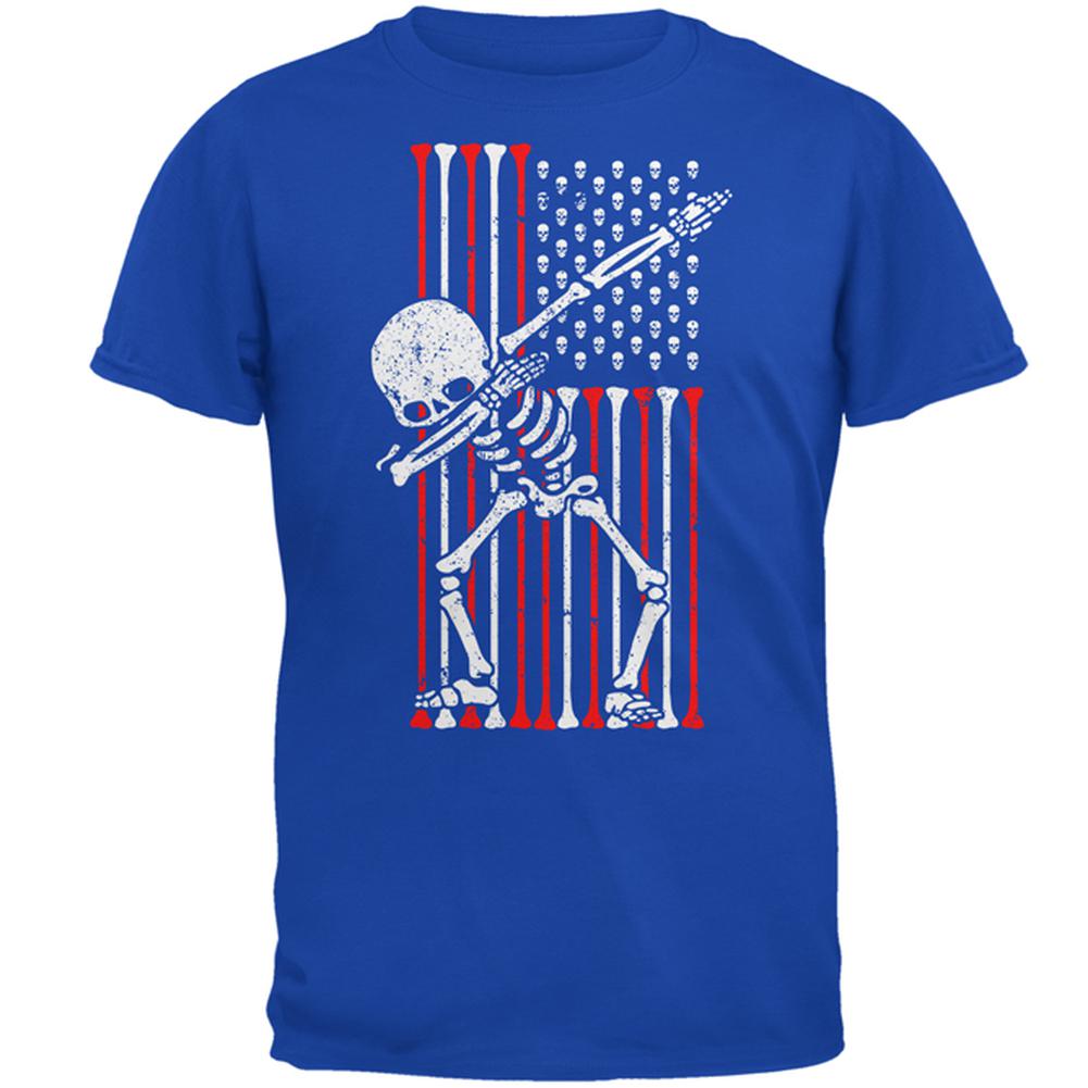 4th of July Dabbing Skeleton American Flag Skulls Mens Soft T Shirt Men's T-Shirts Old Glory 2XL Royal