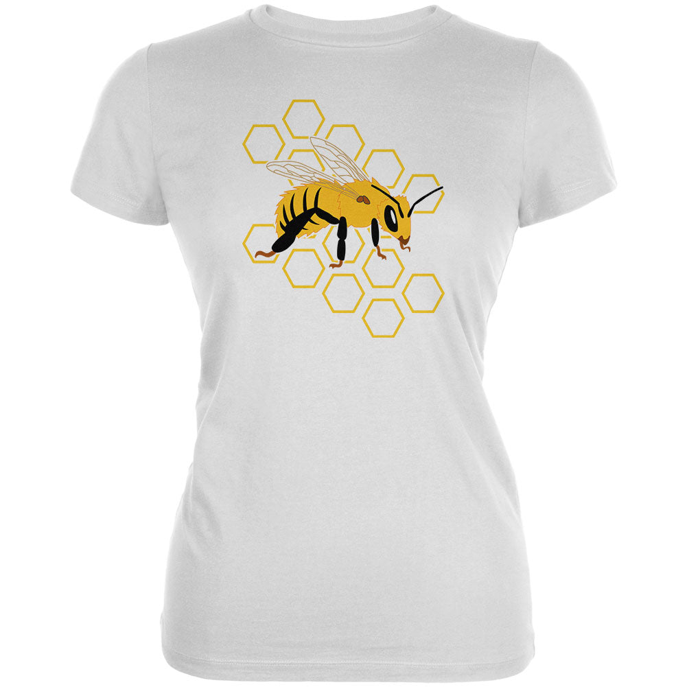 Honey Bee Honeycomb Outline Juniors Soft T Shirt Junior's T-Shirts Old Glory 2XL White