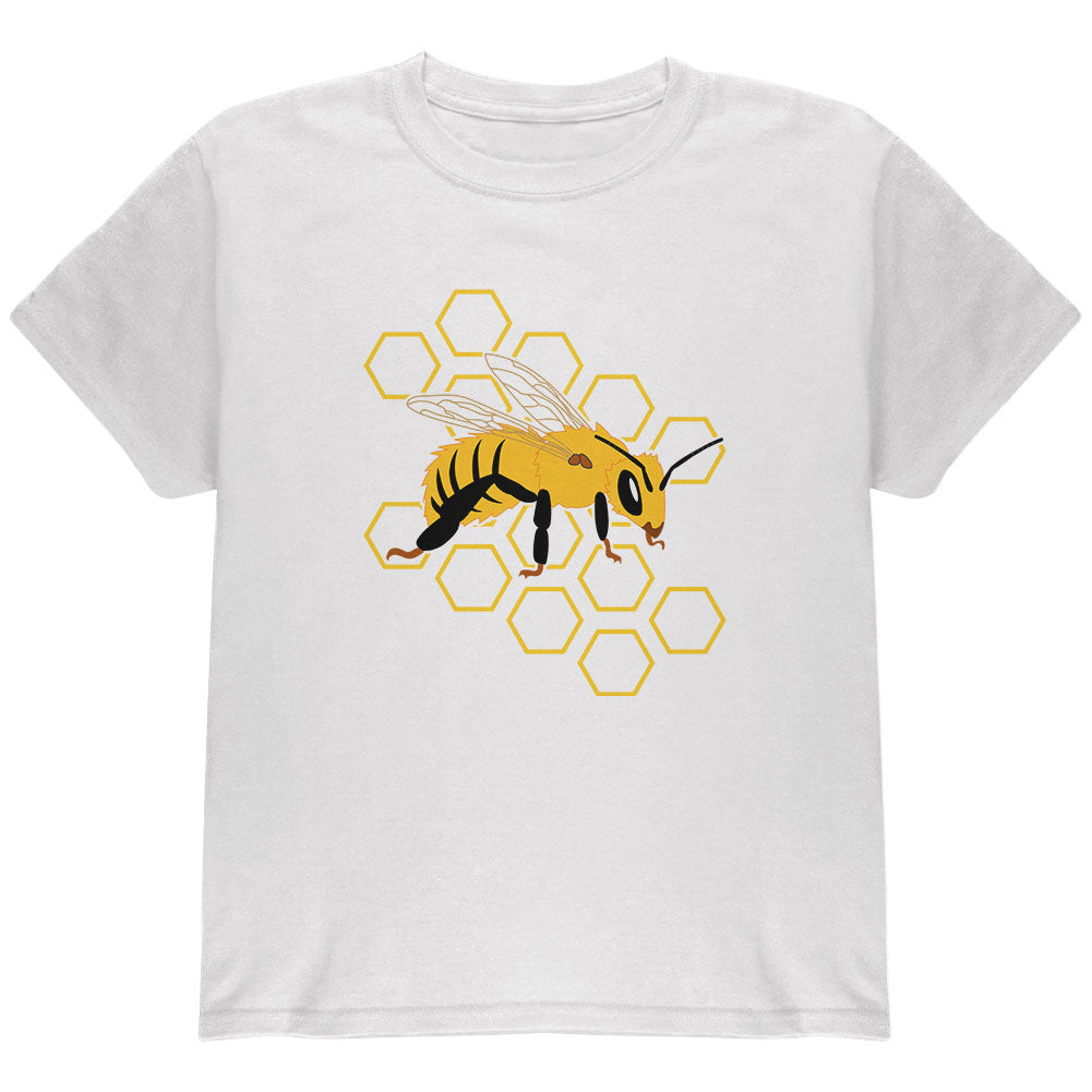Honey Bee Honeycomb Outline Youth T Shirt Youth T-Shirts Old Glory YLG White