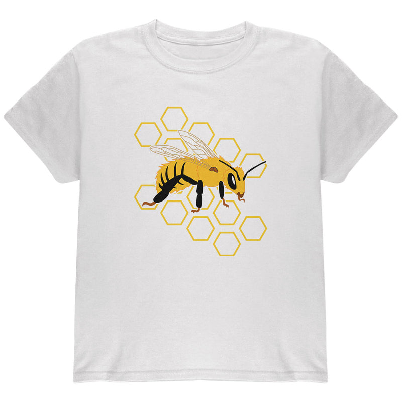 Honey Bee Honeycomb Outline Youth T Shirt Youth T-Shirts Old Glory YLG White