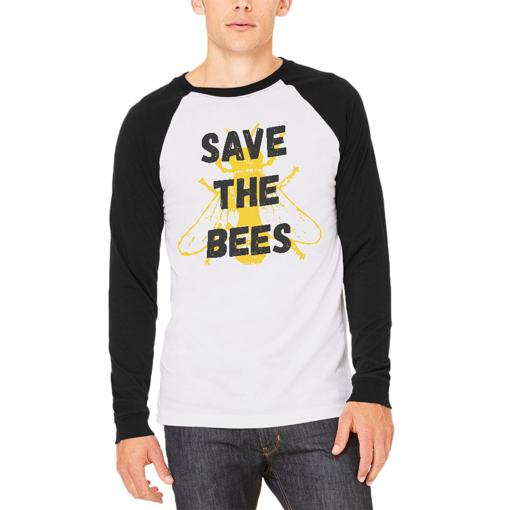 Honey Bee Save the Bees Mens Long Sleeve Raglan T Shirt Men's Long Sleeves global 2XL White-Black