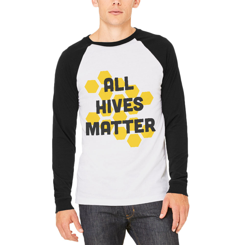 Honey Bee All Hives Matter Honeycomb Mens Long Sleeve Raglan T Shirt Men's Long Sleeves global 2XL White-Black