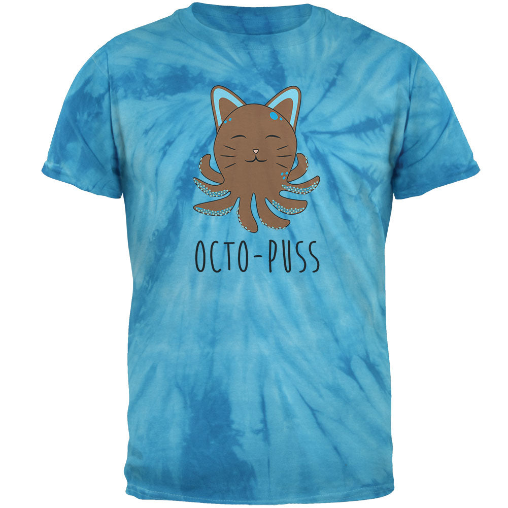 Octopus Octo-Puss Cat Funny Mens T Shirt Men's T-Shirts Old Glory 2XL Pinwheel Blue Tie Dye