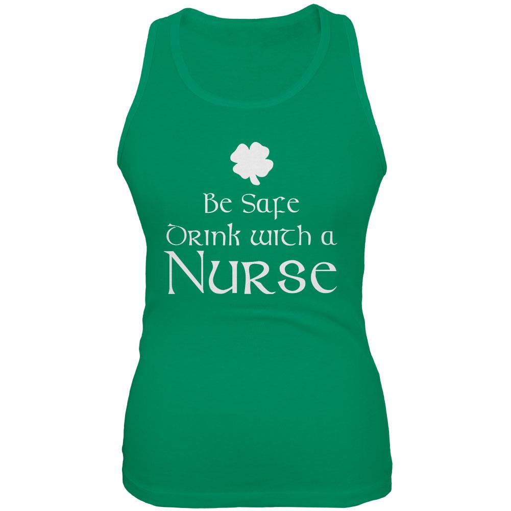 St. Patrick's Day Be Safe Drink With A Nurse Juniors Soft Tank Top Juniors Tank Tops Old Glory 2XL Kelly Green
