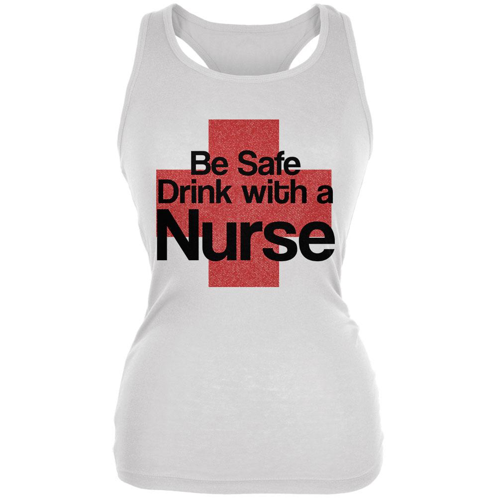 Be Safe Drink With A Nurse Juniors Soft Tank Top Juniors Tank Tops Old Glory 2XL White