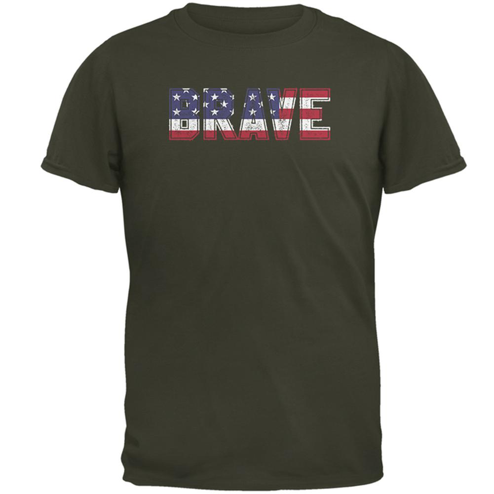 4th of July Brave Patriot American Flag Mens T Shirt Men's T-Shirts Old Glory MD Olive