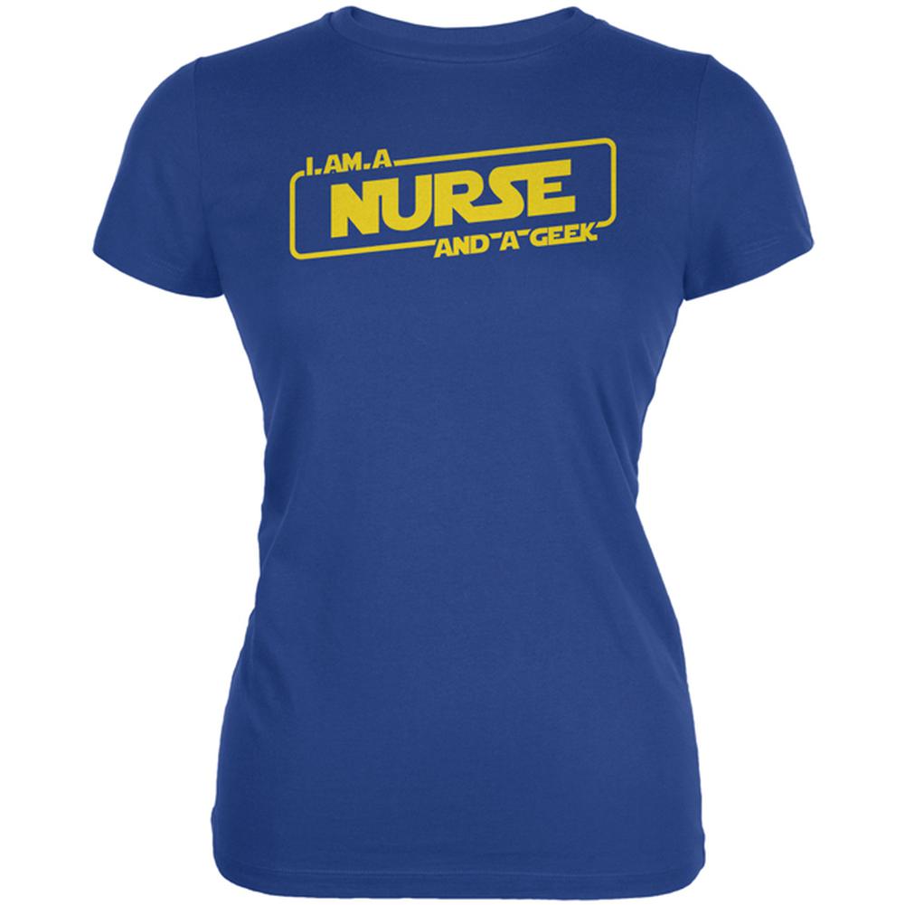 A Nurse and a Geek Juniors Soft T Shirt Juniors T-Shirts Old Glory SM Blue