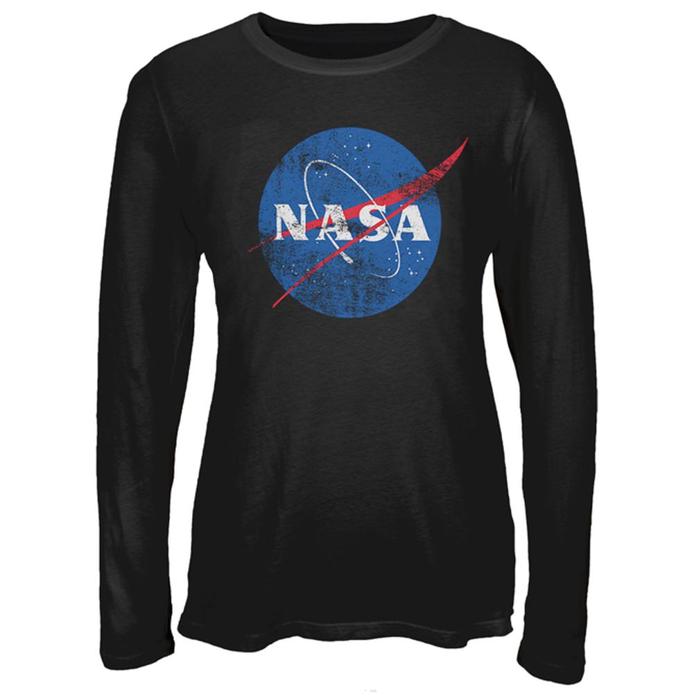 NASA Distressed Logo Juniors Long Sleeve T-Shirt Juniors Long Sleeves NASA 2XL Black