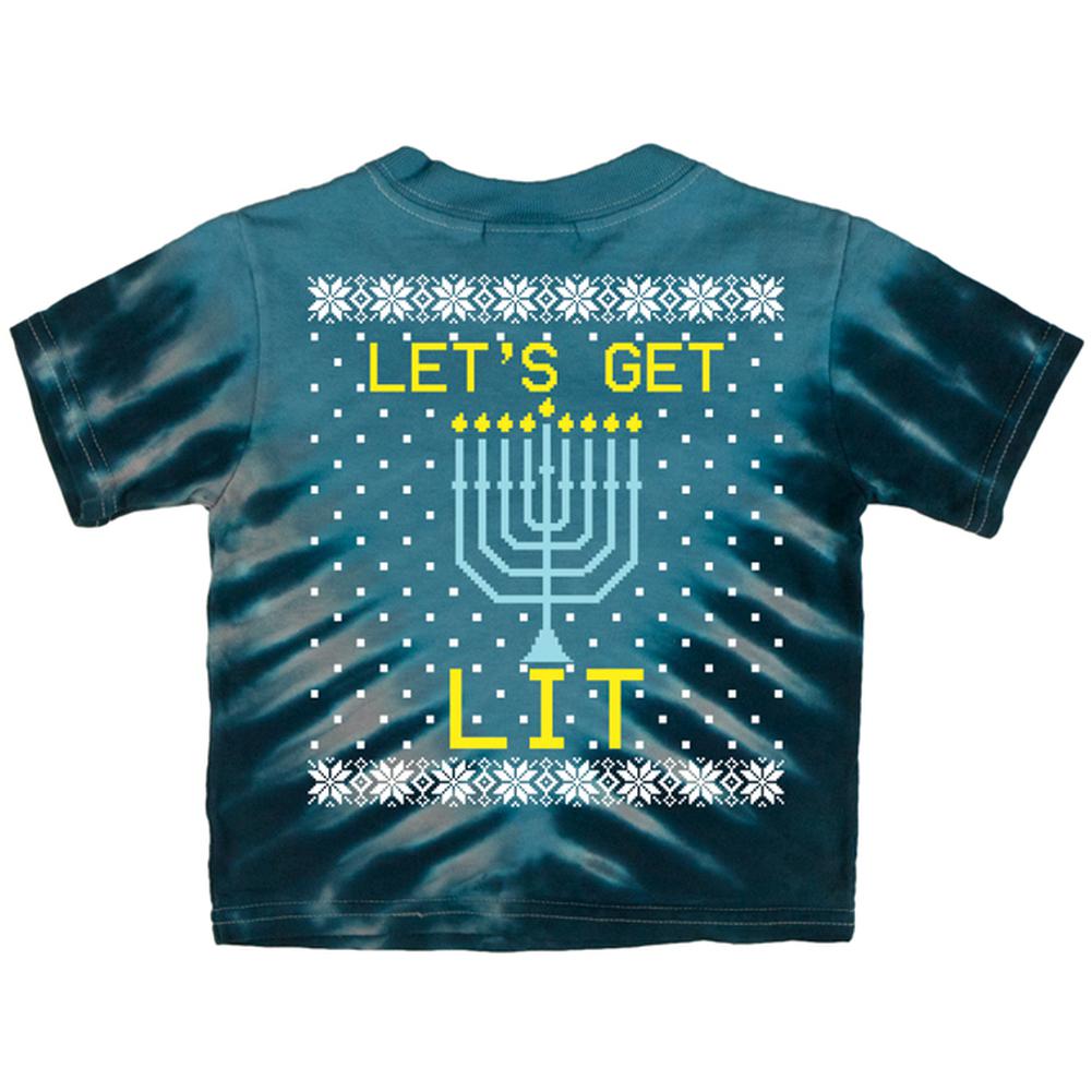 Menorah Get Lit Ugly Hanukkah Sweater Toddler T Shirt Toddler T-Shirts Old Glory 2T Blue Radial Tie Dye