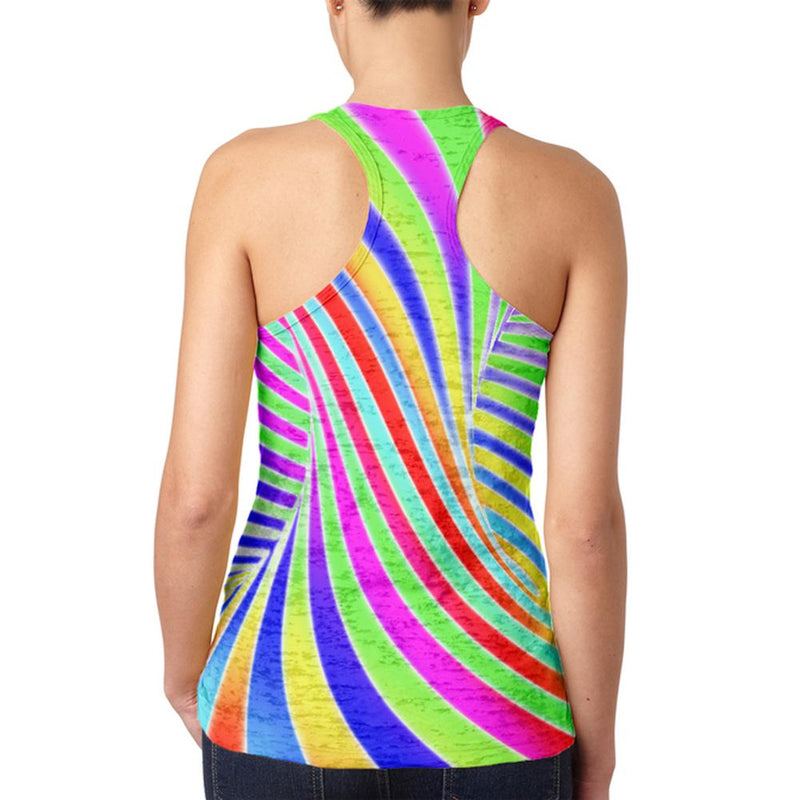 Rainbow Trippy Swirl Juniors Burnout Racerback Tank Top Juniors Tank Tops Old Glory