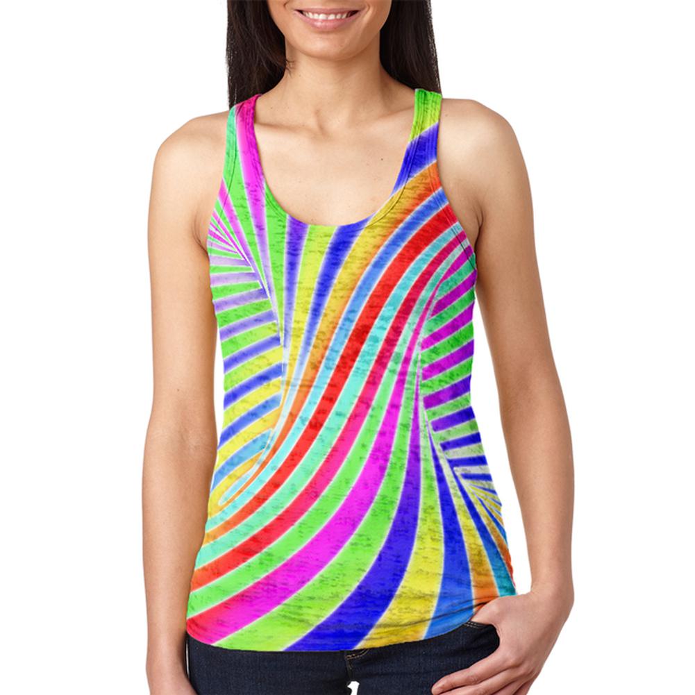 Rainbow Trippy Swirl Juniors Burnout Racerback Tank Top Juniors Tank Tops Old Glory 2XL Multi