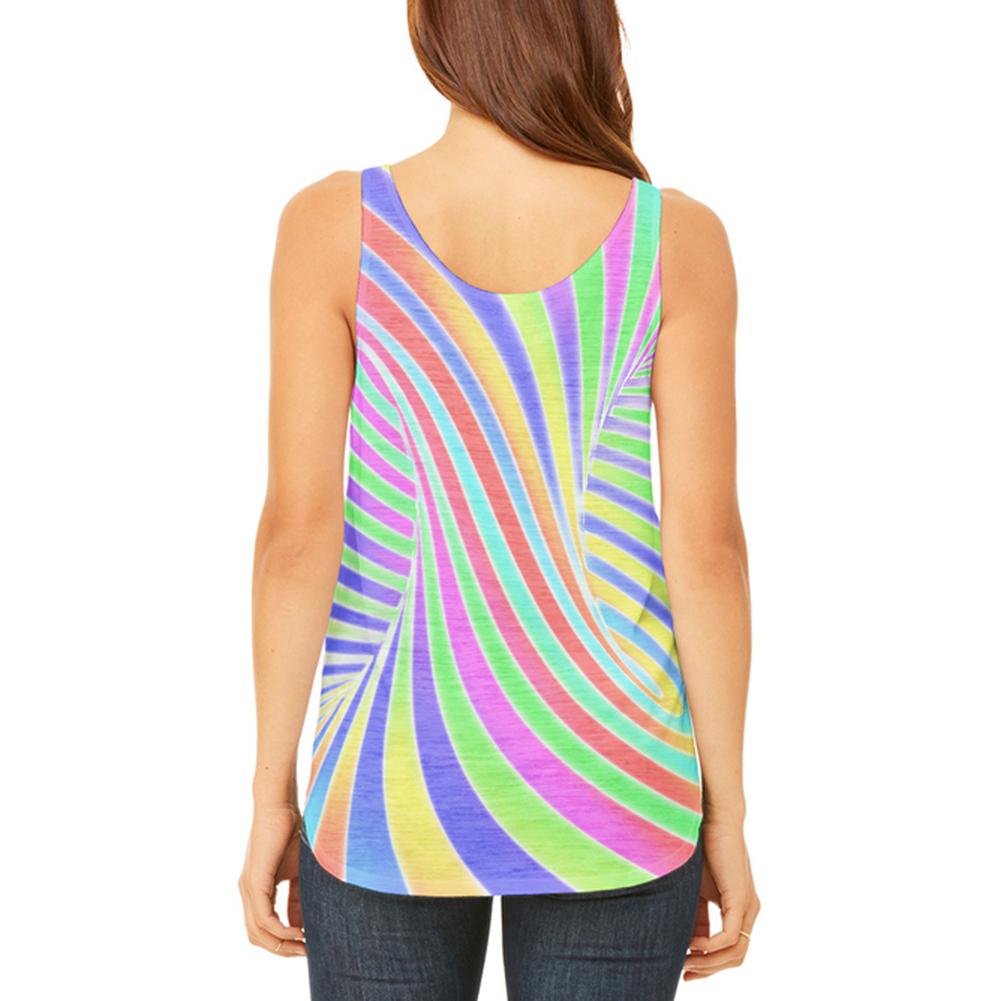 Rainbow Trippy Swirl Juniors Flowy Side Slit Tank Top Juniors Tank Tops Old Glory