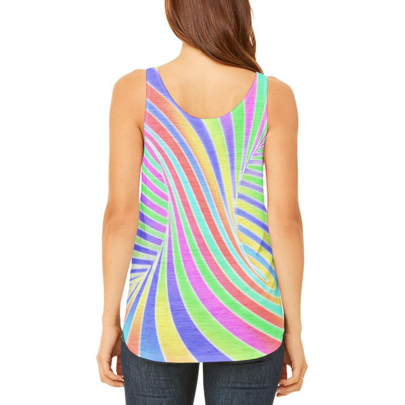 Rainbow Trippy Swirl Juniors Flowy Side Slit Tank Top Juniors Tank Tops Old Glory