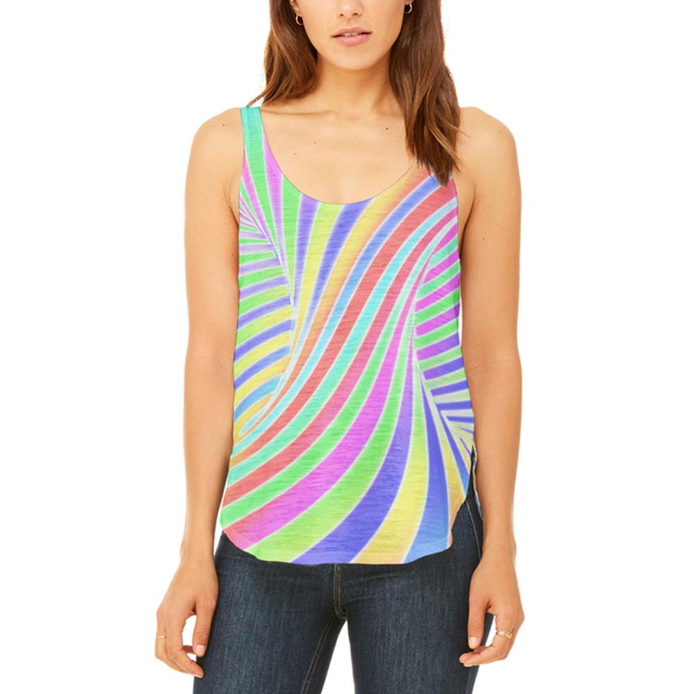 Rainbow Trippy Swirl Juniors Flowy Side Slit Tank Top Juniors Tank Tops Old Glory 2XL Multi
