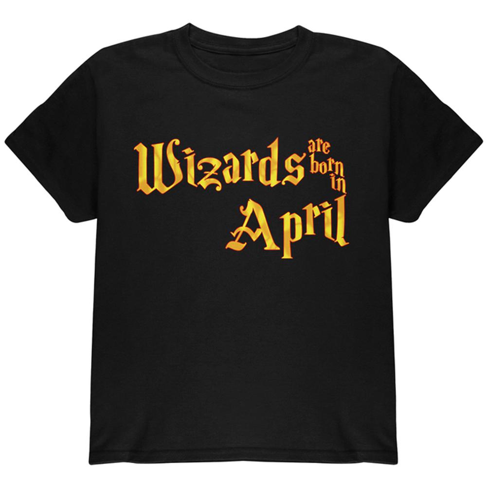 Wizards are born in April Youth T Shirt Youth T-Shirts Old Glory LG Black
