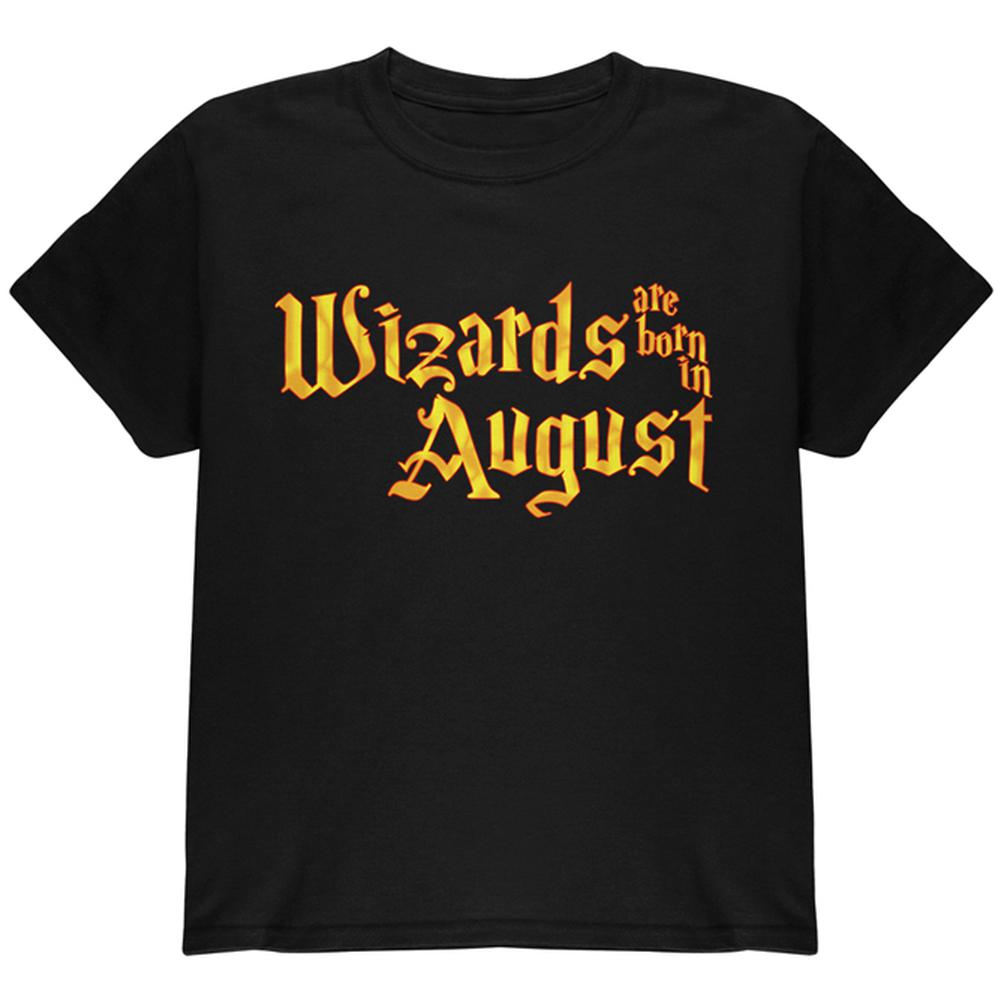 Wizards are born in August Youth T Shirt Youth T-Shirts Old Glory LG Black