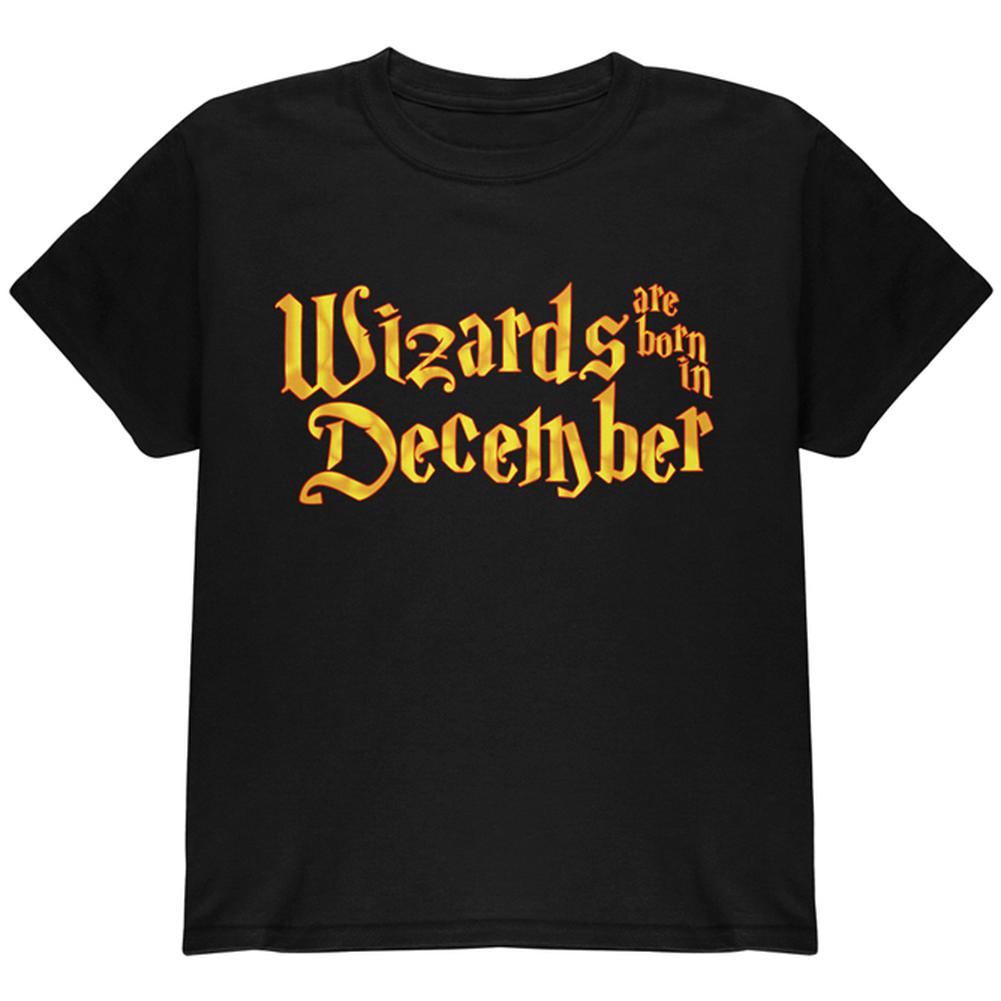 Wizards are born in December Youth T Shirt Youth T-Shirts Old Glory LG Black