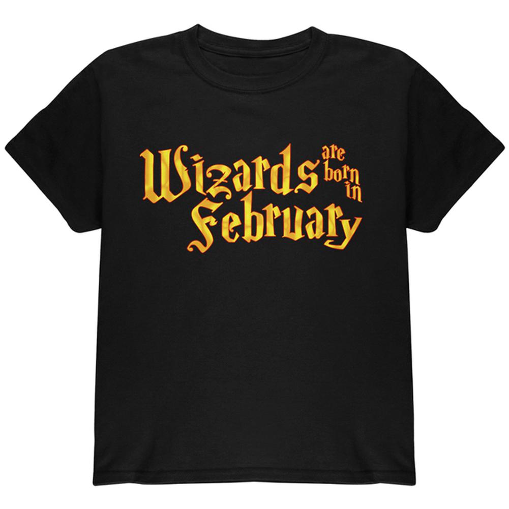 Wizards are born in February Youth T Shirt Youth T-Shirts Old Glory LG Black