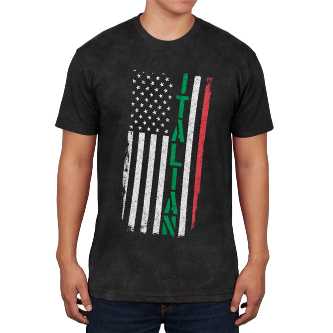 Italian American Distressed Flag Mens Soft T Shirt Men's T-Shirts Old Glory 2XL Charcoal Black