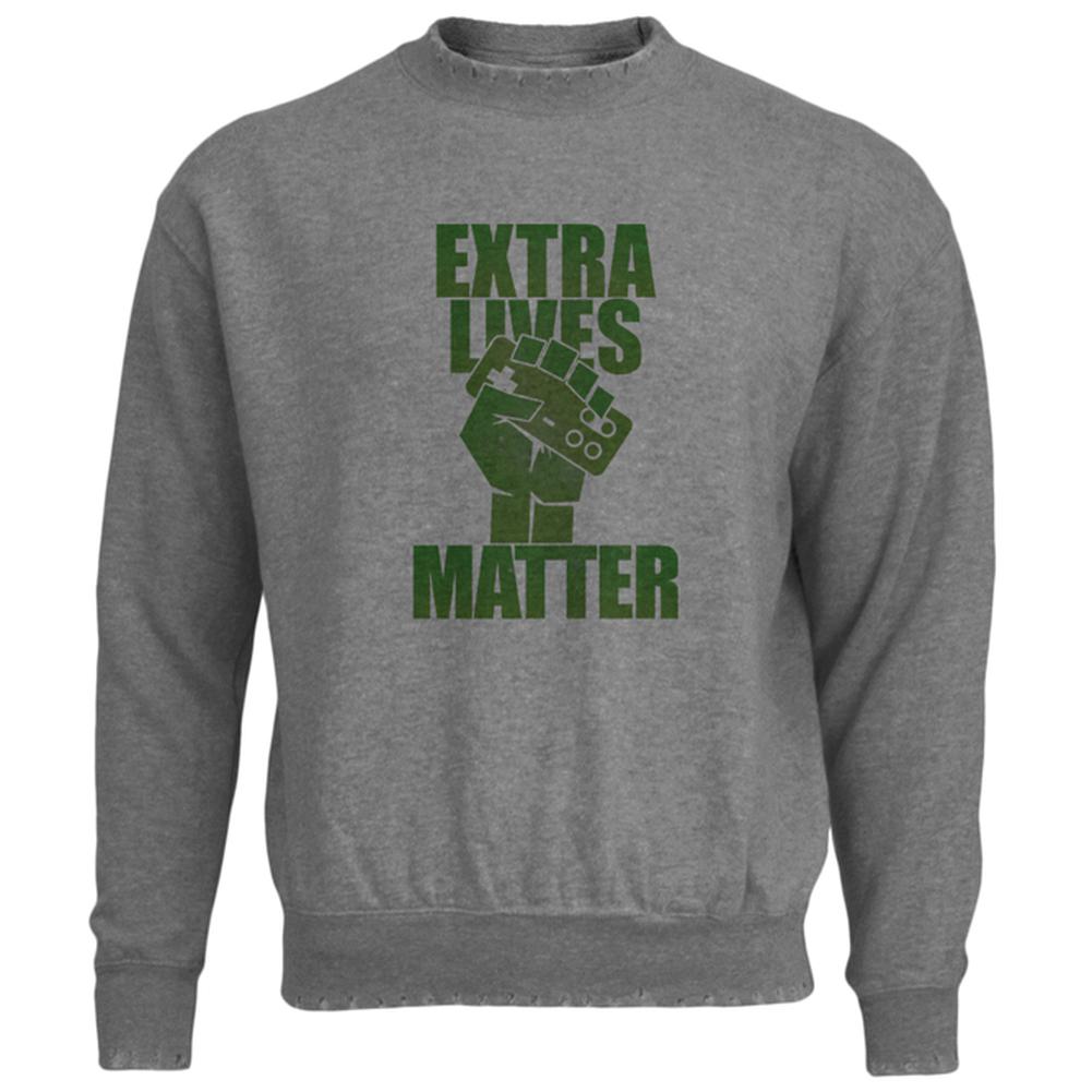 Extra Lives Matter Mens Destroyed Sweatshirt Men's Sweatshirts Old Glory LG Heather