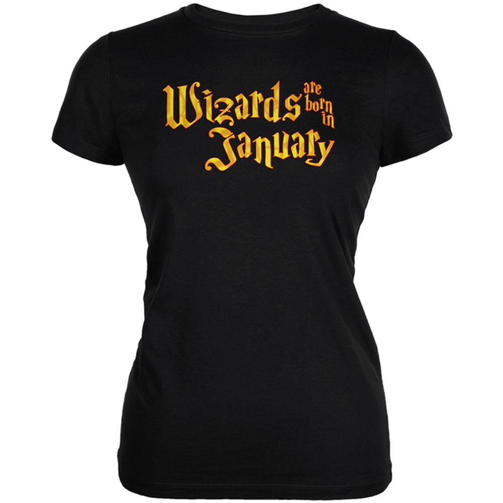 Wizards are born in January Juniors Soft T Shirt Juniors T-Shirts Old Glory 2XL Black