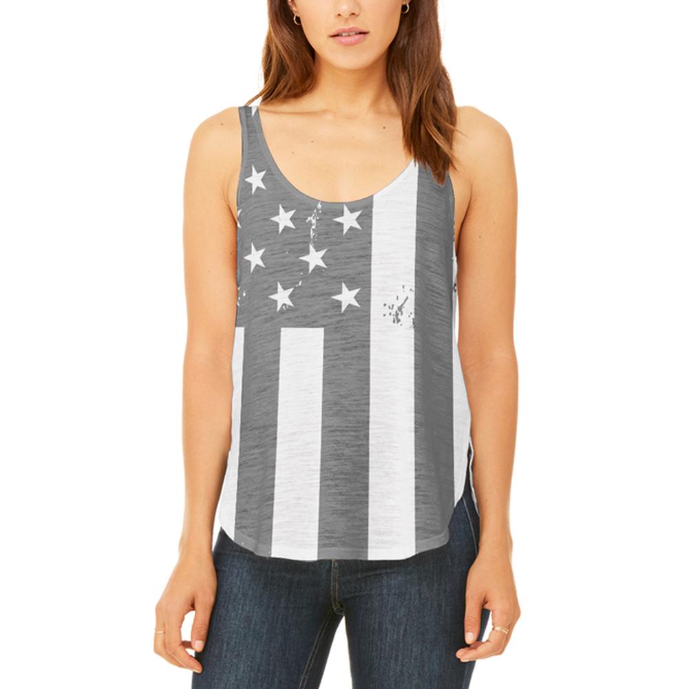 Black and White American Flag Juniors Flowy Side Slit Tank Top Juniors Tank Tops Old Glory 2XL Multi
