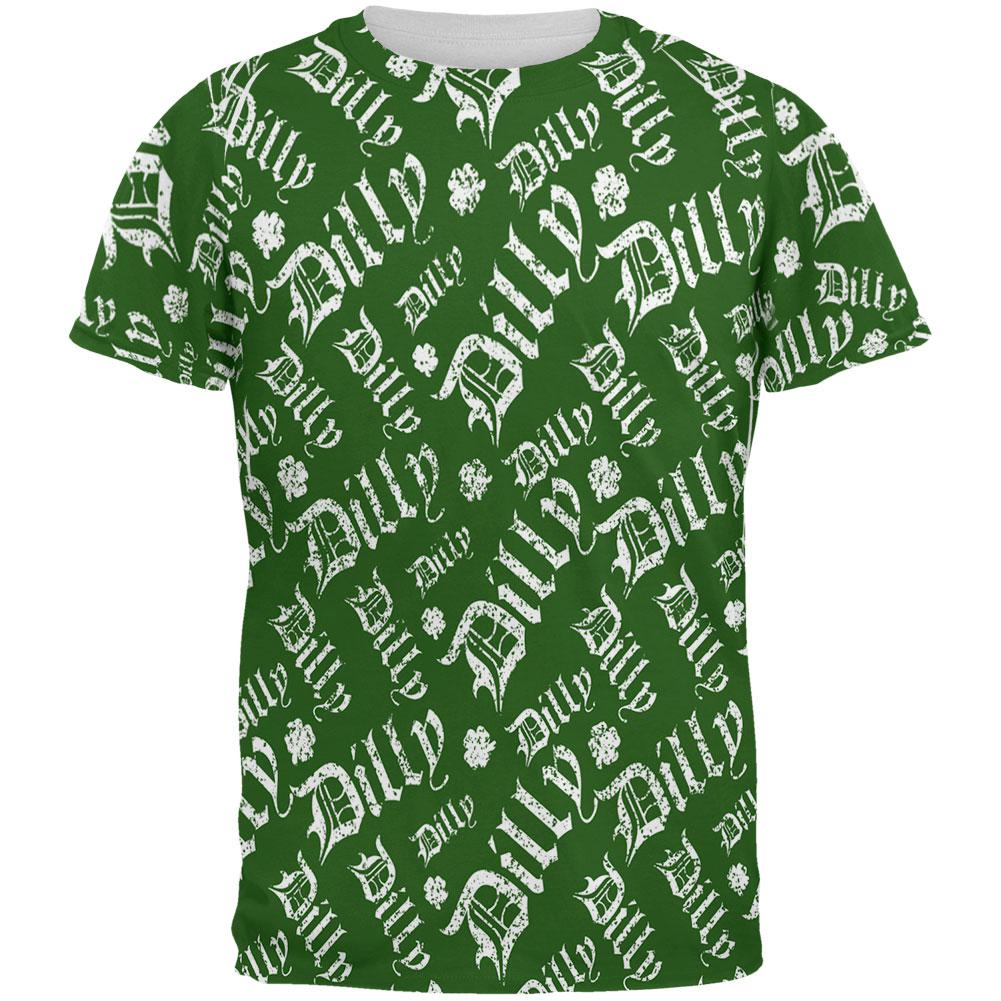 St. Patrick's Day Dilly Dilly Old English Pattern All Over Mens T Shirt Men's T-Shirts Old Glory 2XL Multi