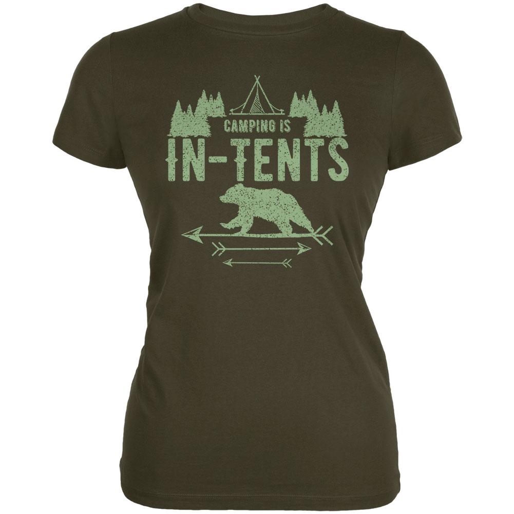 Camping Is In Tents Intense Funny Pun Juniors Soft T Shirt Juniors T-Shirts Old Glory 2XL Green