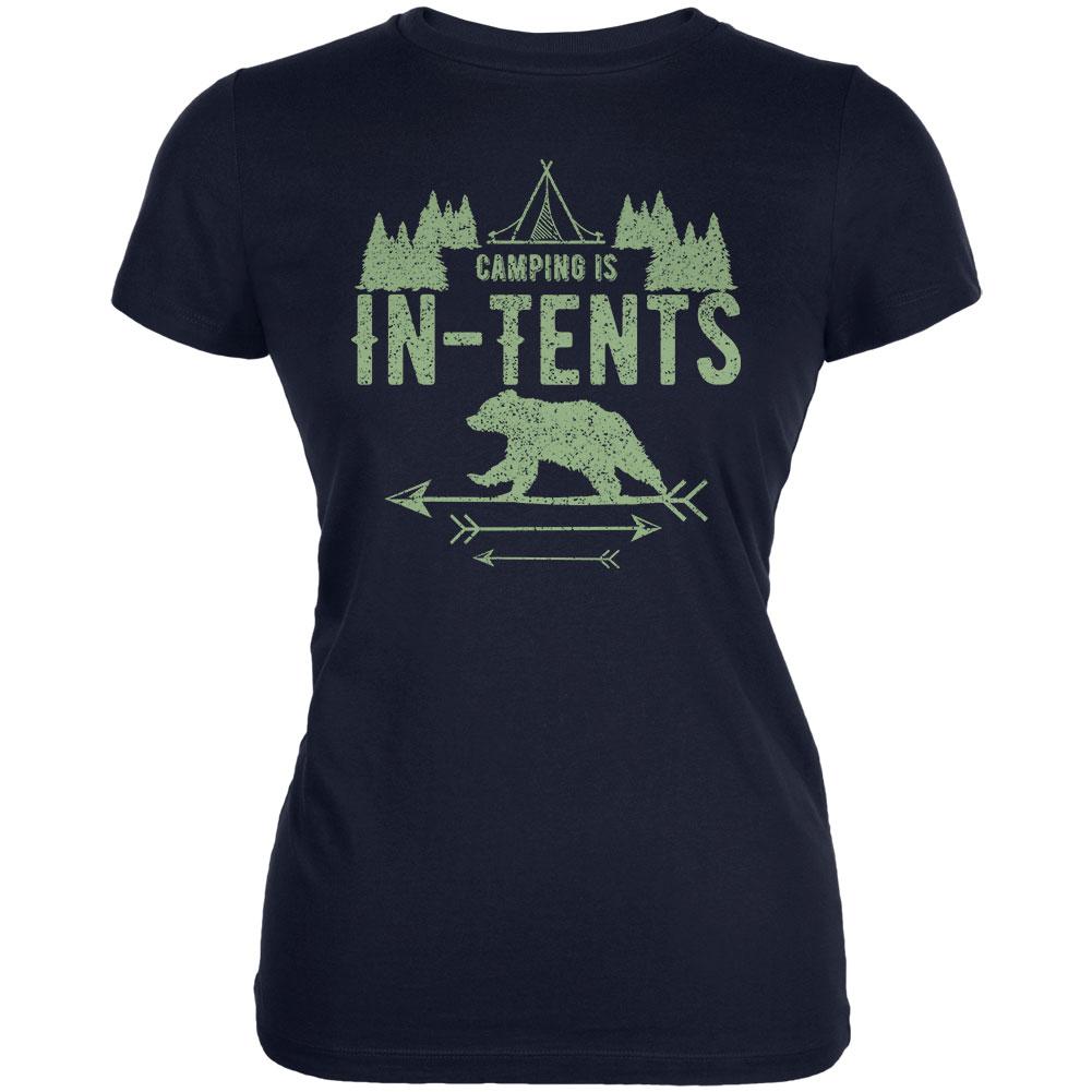Camping Is In Tents Intense Funny Pun Juniors Soft T Shirt Juniors T-Shirts Old Glory 2XL Navy
